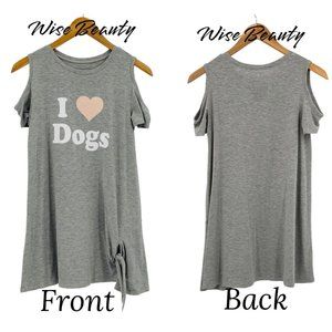 Grayson Social I Love Dogs Graphic Tunic T-Shirt Sz Large Gray Cold Shouder